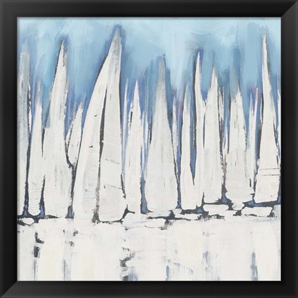 Framed White Sailboat Crowd II Print