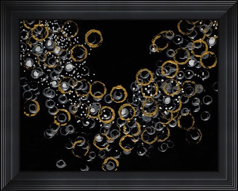Framed Black and Gold Bubbles I Print