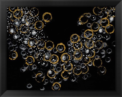 Framed Black and Gold Bubbles I Print