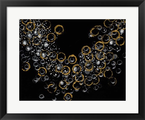 Framed Black and Gold Bubbles I Print