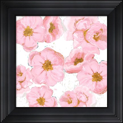 Framed Pink And Gold Florals Print