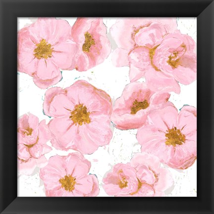 Framed Pink And Gold Florals Print