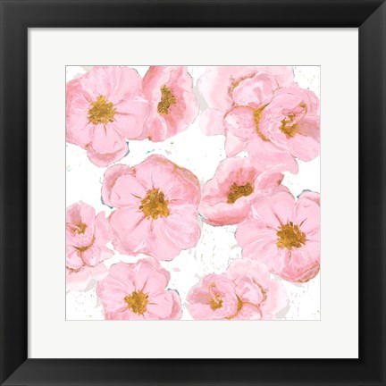 Framed Pink And Gold Florals Print