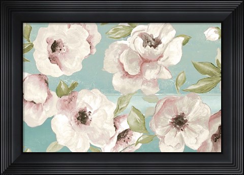 Framed Blush Flowers on Teal Print