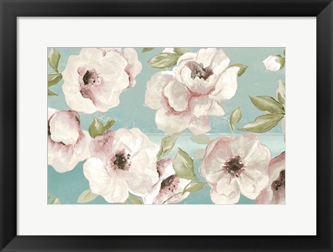 Framed Blush Flowers on Teal Print