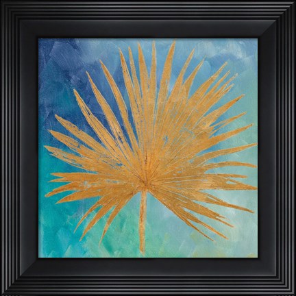 Framed Teal Gold Leaf Palm I Print