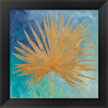 Framed Teal Gold Leaf Palm I Print