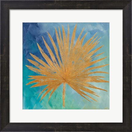 Framed Teal Gold Leaf Palm I Print