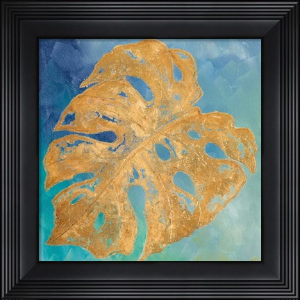 Framed Teal Gold Leaf Palm II Print
