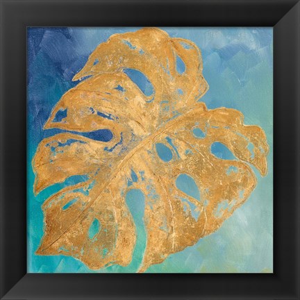 Framed Teal Gold Leaf Palm II Print