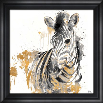 Framed Water Zebra with Gold Print