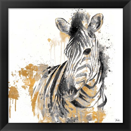 Framed Water Zebra with Gold Print