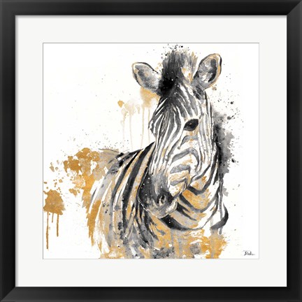 Framed Water Zebra with Gold Print