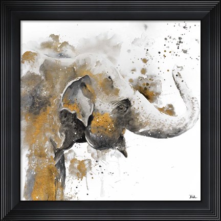 Framed Water Elephant with Gold Print