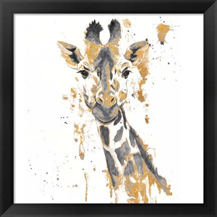 Framed Gold Water Giraffe Print