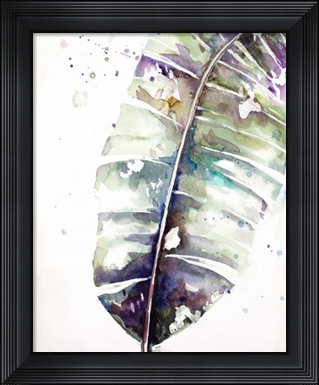 Framed Watercolor Plantain Leaves with Purple II Print
