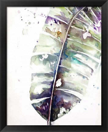 Framed Watercolor Plantain Leaves with Purple II Print