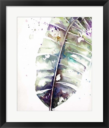 Framed Watercolor Plantain Leaves with Purple II Print