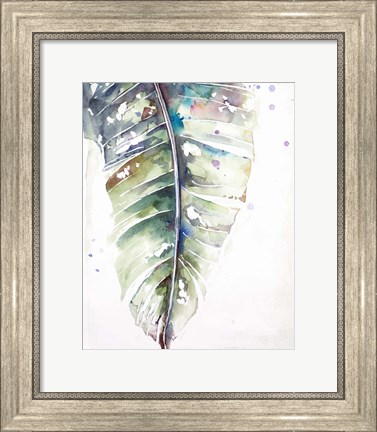 Framed Watercolor Plantain Leaves with Purple I Print
