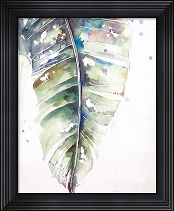 Framed Watercolor Plantain Leaves with Purple I Print