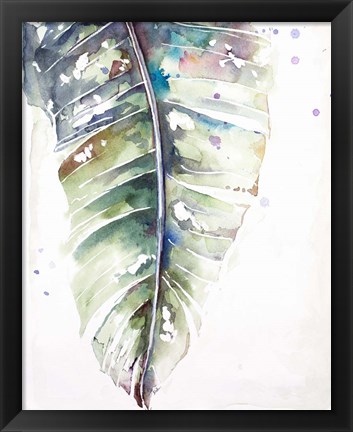 Framed Watercolor Plantain Leaves with Purple I Print