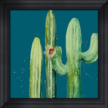 Framed Natural Desert Cactus On Blue II Print