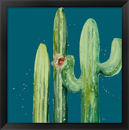 Framed Natural Desert Cactus On Blue II Print