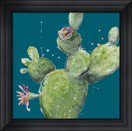 Framed Natural Desert Cactus On Blue I Print