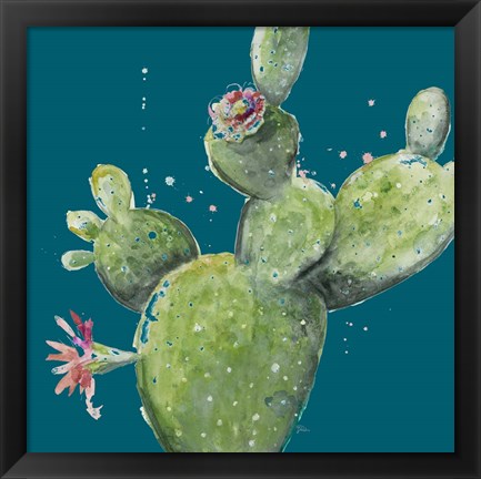 Framed Natural Desert Cactus On Blue I Print