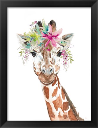 Framed Giraffe With FLoral Crown Print