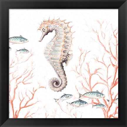 Framed Seahorse On Coral Print