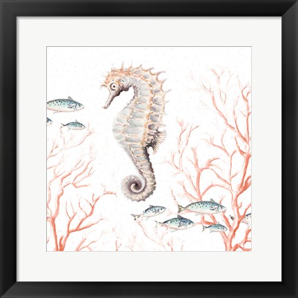 Framed Seahorse On Coral Print