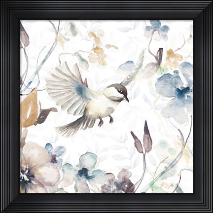 Framed Floral with Bird II Print