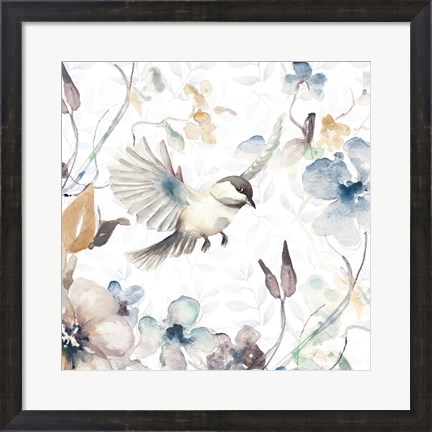 Framed Floral with Bird II Print