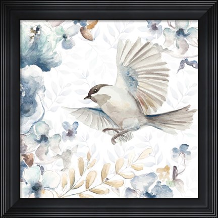 Framed Floral With Bird I Print