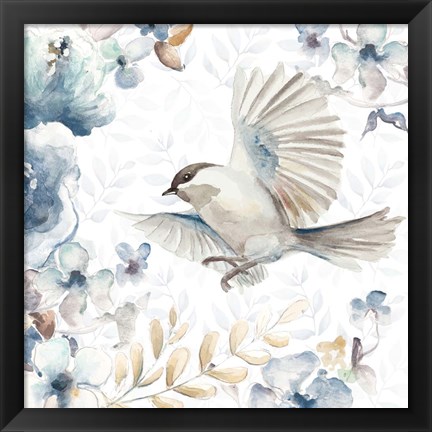 Framed Floral With Bird I Print