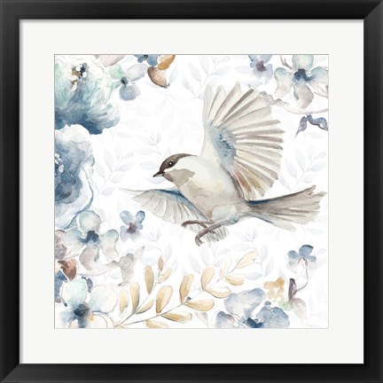 Framed Floral With Bird I Print