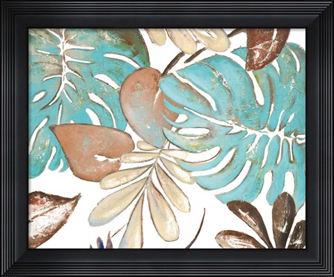 Framed Teal and Tan Palms I Print