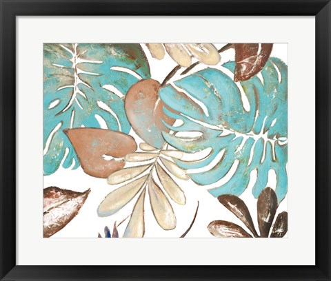 Framed Teal and Tan Palms I Print