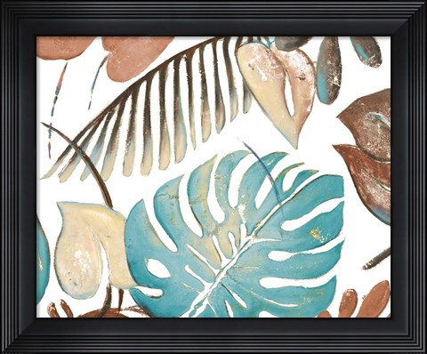 Framed Teal and Tan Palms II Print