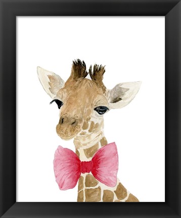 Framed Giraffe With Bow Print