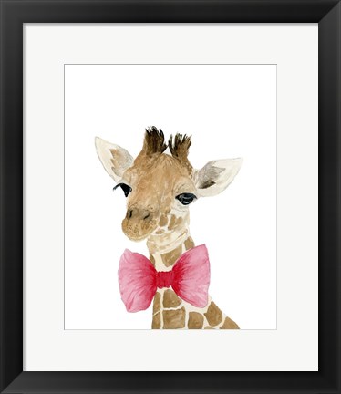 Framed Giraffe With Bow Print