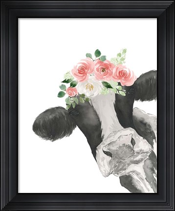 Framed Hello Cow With Flower Crown Print