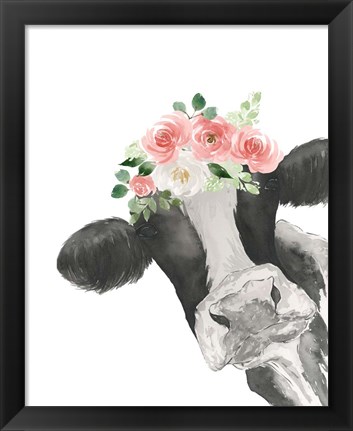 Framed Hello Cow With Flower Crown Print