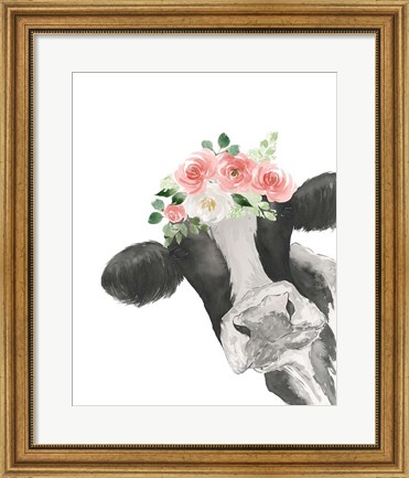 Framed Hello Cow With Flower Crown Print