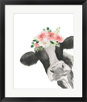 Framed Hello Cow With Flower Crown Print