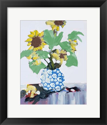 Framed Sunflowers In Decorative Vase Print