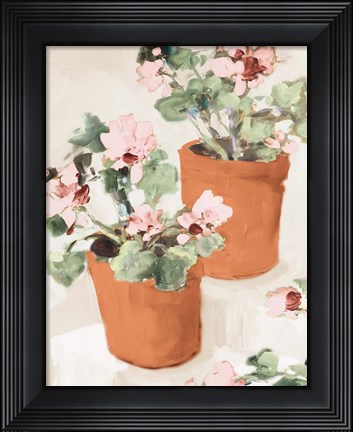 Framed Potted Pink Geraniums Print
