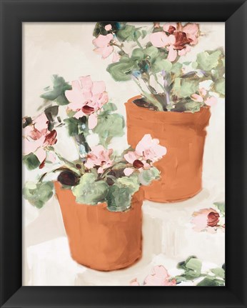 Framed Potted Pink Geraniums Print