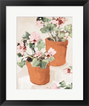 Framed Potted Pink Geraniums Print